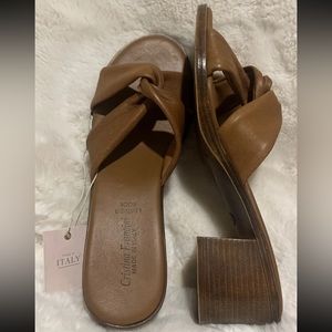 Cristina Francini Tan Leather Sock Open Toe High Heel Sandals Women's SZ 8